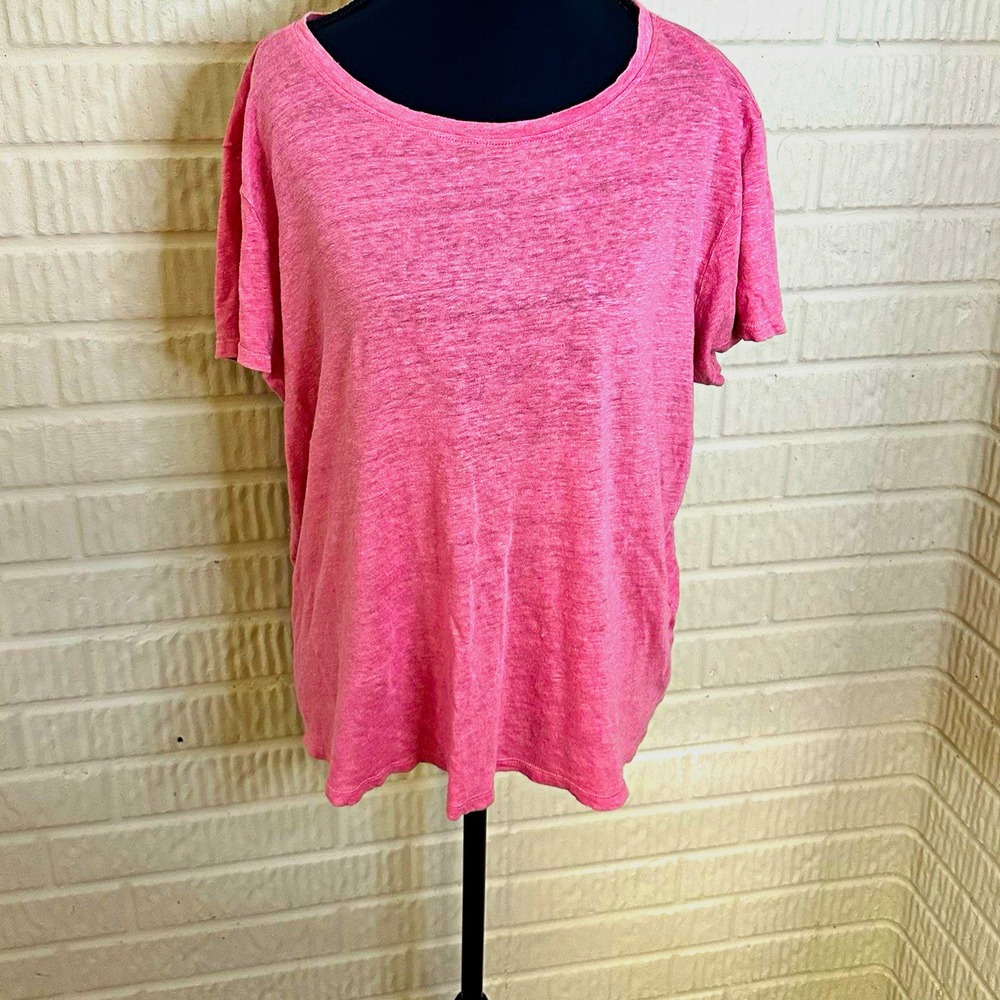 Eileen Fisher Pink Scoop Neck  Knit Top 100% Organic Linen Sz L Essential Staple